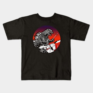 Godzilla Drummer Sunset Background Kids T-Shirt